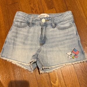 Abercrombie Girls Light Blue Jean Shorts with Snoopy Embroidery
